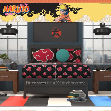 Franco Comforter and Sheet Set, Microfiber, Black-Naruto, 7 Piece Full Size