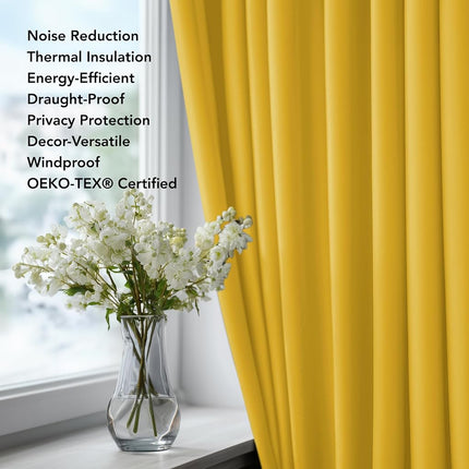 Deconovo Blackout Curtain Panels for Kids Bedroom Room Darkening Back Tab and Rod Pocket Curtains 42Wx72L Inch Mellow Yellow 2 Panels