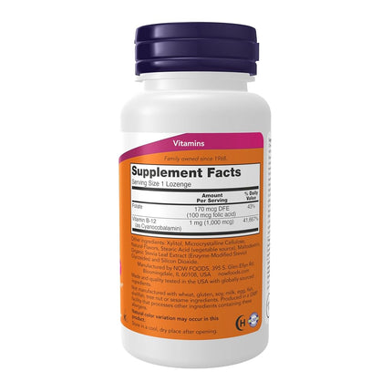 NOW Vitamin B-12 (1000 mcg) with Folic Acid,250 Chewable Lozenges