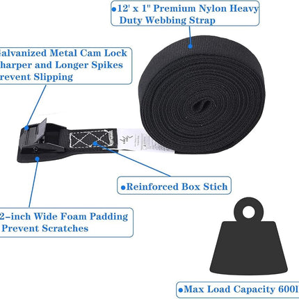 MOOCY Lashing Straps with Buckles,Adjustable Kayak Tie Down Straps Padded Cam Buckle Cargo Strap,Roof Rack Cinch Strap for Cargo, Luggage, Motorcycles, Truck, SUV, Car Roof Rack,SUP Surfboard