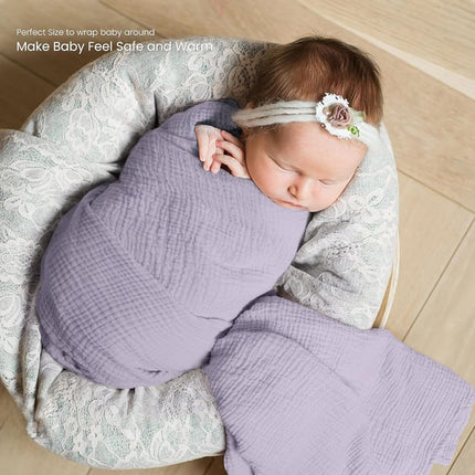 lulumoon Muslin Swaddle Blanket Baby - Cotton Swaddling Blanket Soft Baby Receiving Blankets Neutral 3Pack(Pink+Purple)