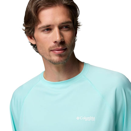 Columbia Mens PFG Terminal Tackle Long Sleeve Shirt, Gulf Stream/White Logo, XS