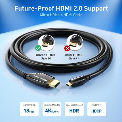 Cable Matters Cable Micro HDMI a HDMI de alta velocidad 4K@60Hz - 1,8 m, ideal para tabletas, notebooks, cámaras, Raspberry Pi 4 y Raspberry Pi 5