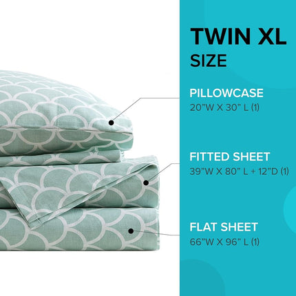 Comfort Spaces 100% Cotton Sheet Set Breathable, Lightweight, Soft with 12" Elastic Pocket Fits up to 14" Mattress, All Season Cozy Bedding, Matching Pillow Case, Twin XL Scales 3 Piece