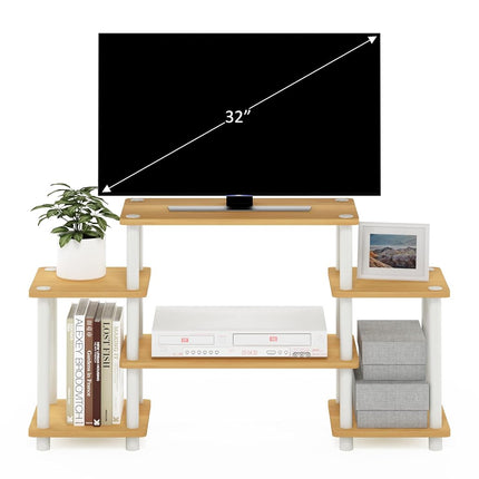 Furinno TURN-N-TUBE TV Stand, Entertainment Center with Open Shelves, TV Console with Raised Top for TV up to 32 Inch, for Living Room, Bedroom, Beech