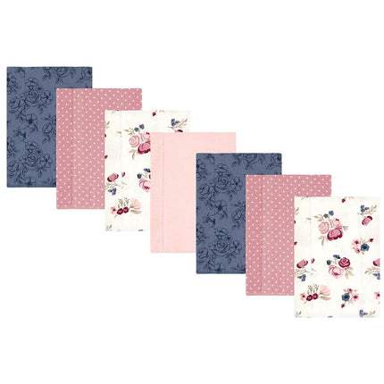 Hudson Baby Unisex Baby Cotton Flannel Burp Cloths, Dusty Rose Floral 7-Pack, One Size