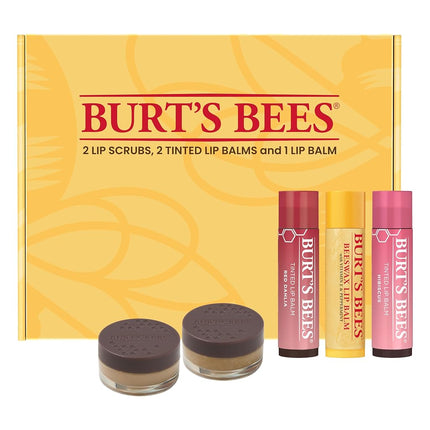 Burt's Bees Lip Care Set - Lip Balms & Tints in Red Dahlia & Hibiscus, Lip Mask & Scrub