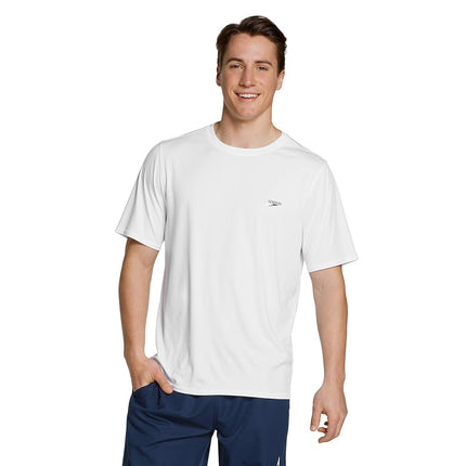 Speedo Men's UV Swim Shirt Basic Easy Short Sleeve Regular Fit White