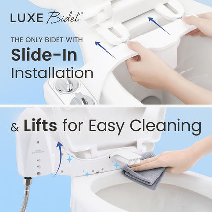 LUXE Bidet NEO 120 Plus - Single Nozzle, Non-Electric Bidet Attachment for Toilet Seat, Patented Slide-In Install, 360° Self-Clean, EZ-Lift to Clean, Rear Wash (White)