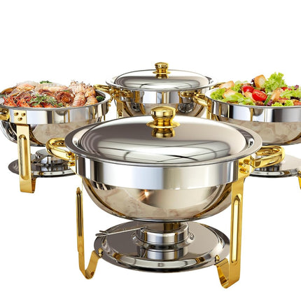 Chafing Dishes para Buffet, Juego de 1 Chafing Dish Redondo de 5 Cuartos para Buffet [Elegantes Colores Oro y Plata] Servidores y Calentadores de Acero Inoxidable para Eventos de Catering Fiestas Cenas con Juego Completo