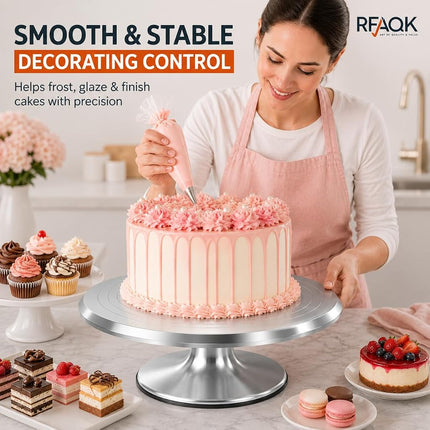 RFAQK 12 Inch Aluminum Alloy Revolving Cake Stand, Cake Turntable for Decorating Rotating Cake Stand for Cupcakes, Pastries and Cake Decorations