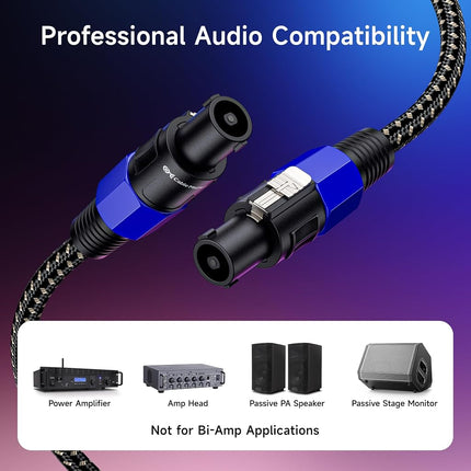 Cable Matters 2-Pack, Premium Braided 12AWG Speaker Cable 6 ft Compatible with Speakon NL4FC Port