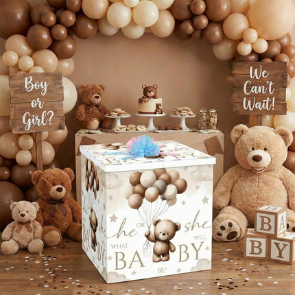 AmazingSpark 28in Jumbo Gender Reveal Gift Box Kit with Oversized Box Giant Pull Bows for Gender Reveal Baby Shower Birthday Party Decor (Neutral Bear)