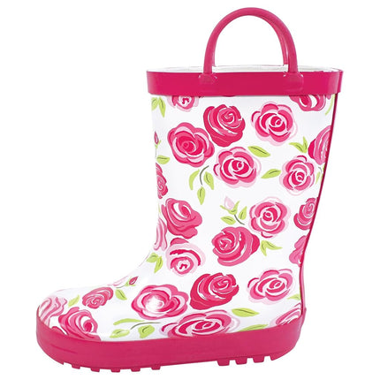 Hudson Baby Unisex Baby Rain Boots, Pink Roses, 4 Toddler