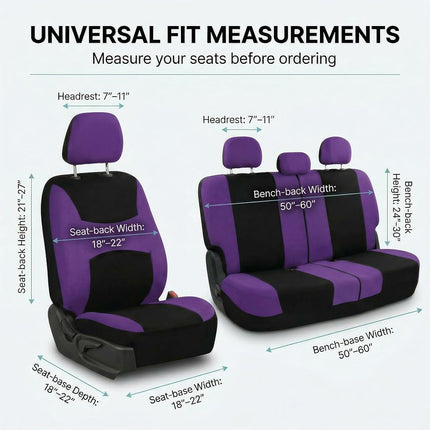 FH Group Light & Breezy Cloth Car Seat Covers, 7 Seater Three Row Set- Airbag & Split Ready -Universal for Cars Trucks and SUVs (Purple/Black)