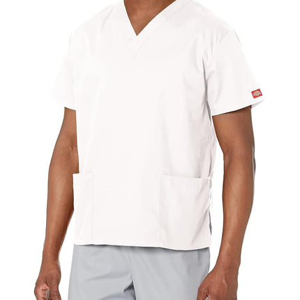 Dickies Men's Signature V-Neck Scrubs Shirt, White