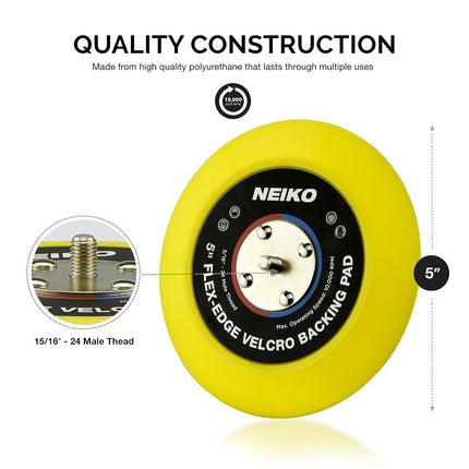 Neiko 30266A Flexible-Edge Hook-and-Loop PU Backing Pad for DA Sander Polisher Buffer, 5 Inches by 5/16 Inches, 24 Thread