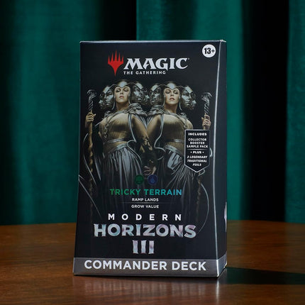 Magic: The Gathering Modern Horizons 3 Commander Deck - Tricky Terrain (100-Card Deck, 2-Card Collector Booster Sample Pack + Accessories) (English Version)