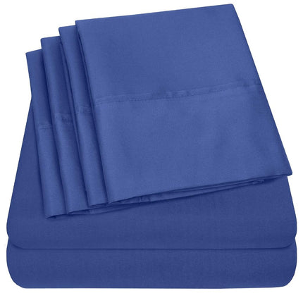 Sweet Home Collection Parure de draps 6 pièces en microfibre brossée 1500 fils/pouce carré avec poches profondes – 2 taies d'oreiller supplémentaires, bon rapport qualité-prix, lit court de camping-car Queen, bleu roi