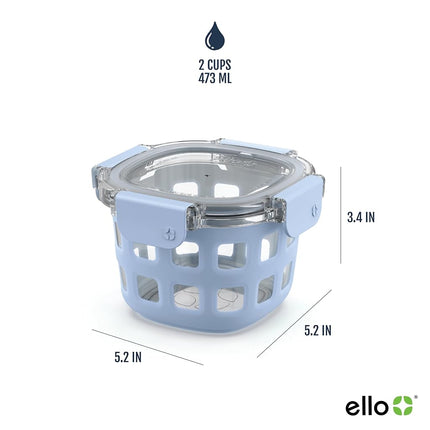 Ello Duraglass Paquete de 4 recipientes de vidrio reutilizables de 2 tazas con tapas a prueba de fugas y fundas protectoras de silicona | Perfectos para avena nocturna, refrigerios, yogur | Sin BPA | Aptos para lavavajillas | Melón