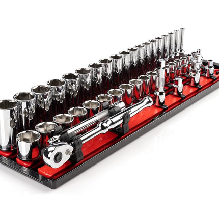 TEKTON Jeu de 44 douilles et cliquets 6 pans de 3/8 po avec rails et plateau (6-24 mm) | SKT13201