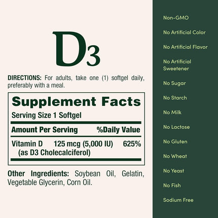 Nature's Bounty Vitamin D3 5000 IU, 150 Softgels