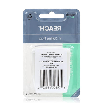 REACH Waxed Dental Floss, Mint, Plaque Remover, Shred Resistant, Extra Wide Cleaning, Gentle on Gums & Teeth, PFAS-Free, Oral Care, for Adults & Kids, 55yd, 1 Pack