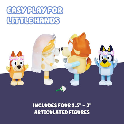 Bluey Figure 4-Pack Wedding Time, Re-enact Uncle Rad And Frisky's Wedding Day And Bingo Flower Girl Figures, White