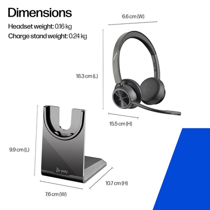HP Poly Voyager 4320 UC Wireless Headset & Charge Stand - Noise-Canceling Boom Mic - Connect to PC via USB-C to USB-A Adapter, Cell Phone via Bluetooth - Microsoft Teams Certified