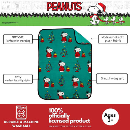 Franco Collectibles Peanuts Snoopy Puffer Coat Holiday Christmas Bedding Super Soft Silk Touch Throw, 40 in x 50 in, (Officially Licensed Product)