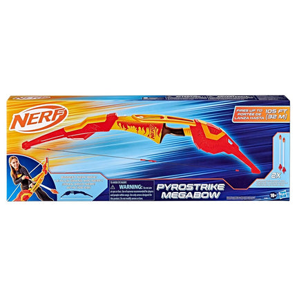 Nerf Pyrostrike Megabow, 42-Inch Bow Fires Arrows Up to 105 Feet, 2 Arrows with Soft Tips, Kids Outdoor Toys & Gifts, Ages 10+