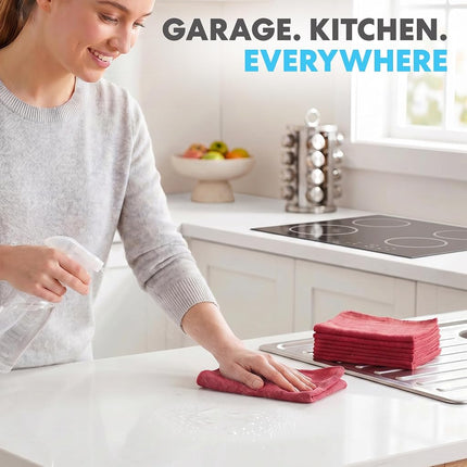 Shop Towels (Pack of 100) 12” X 14” Reusable Cotton Towels - Perfect for Cleaning, Home, Mechanic, Automotive, Machines and Janitorial (Red)