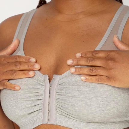 Fruit of The Loom Women's Comfort Front Close Sport Bra with Mesh Straps, Heather Grey/White, 34