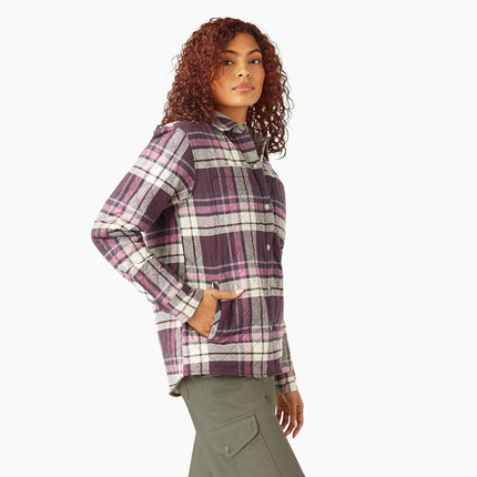 Dickies Womens Flannel Hooded Shirt Jacket, Plum Perfect, M