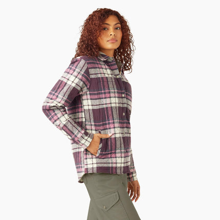 Dickies Women's Flannel Hooded Shirt Jacket, Plum Perfect, S