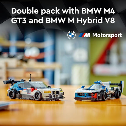 LEGO Speed Champions BMW M4 GT3 & BMW M Hybrid V8 Race Car Toys for 9 Plus Year Old Boys & Girls, Buildable Model Vehicles with 2 Driver Minifigures, Kids' Bedroom Decoration, Birthday Gift Idea 76922