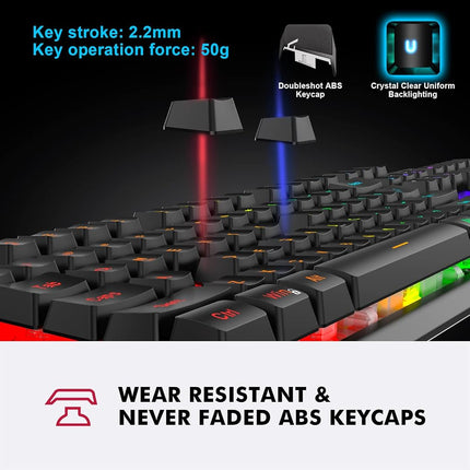 Teclado de juego con cable NPET K10, retroiluminación LED, diseño resistente a salpicaduras, teclas multimedia, teclado de membrana USB silencioso para escritorio, computadora, PC (negro)
