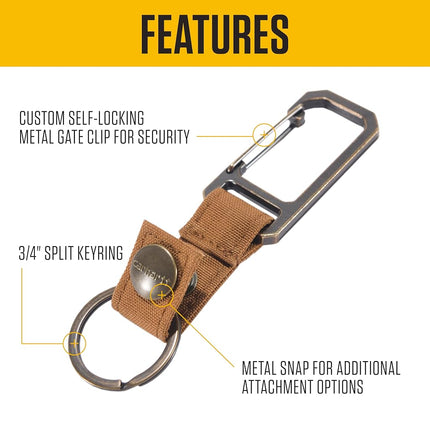 Carhartt Unisex Adult Key Keeper, Key Ring Holder with Self-Locking Metal Gate Clip, Nylon Duck (Gravel), One Size