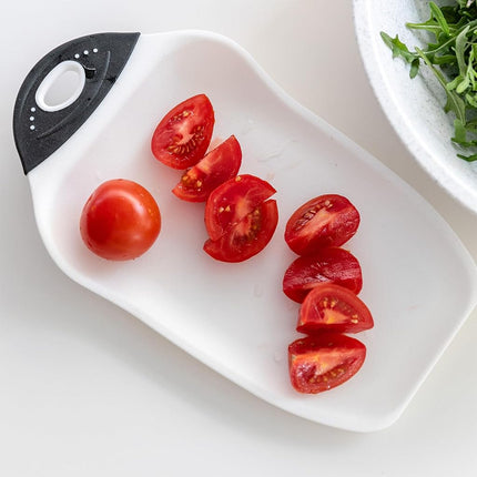 Dexas Chop & Scoop Cutting Board, 6.5 by 10.5 inches, White with Black Handle