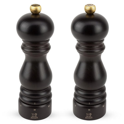 Peugeot - Paris u'Select 18 cm Pepper and Salt Mill Set - 6 Predefined Grind Settings - Powdered Salt Innovation, Zirlion Mechanism - PEFC-Certified Wood - Made in France - Chocolate Finish