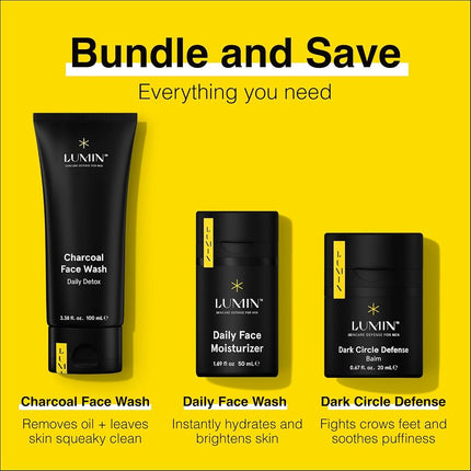 Lumin - Coffret Cadeau Complet de Soins pour Hommes : Kit de 6 Pièces pour les Pores Obstrués, les Cernes, les Ridules, les Rides, la Peau Sèche et les Cicatrices d'Acné - Obtenez Votre Meilleur Look