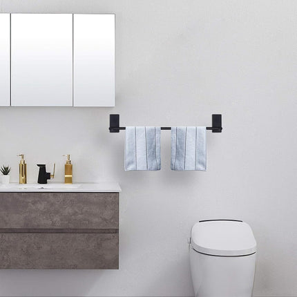 NearMoon Self Adhesive Bathroom Towel Bar- Stainless Steel Bath Wall Shelf Rack Hanging Towel Stick On Sticky Hanger Contemporary Style, NO Drilling (Matte Black, 27 Inch)