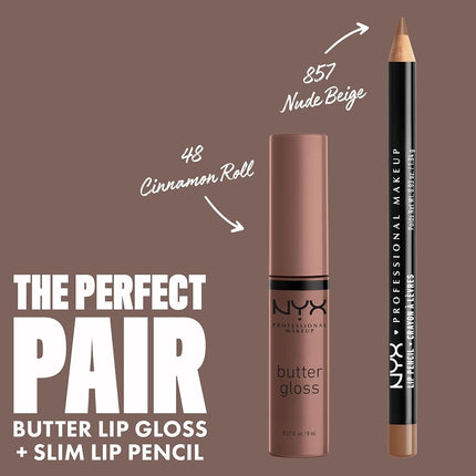NYX PROFESSIONAL MAKEUP Brillo de Labios No Pegajoso Butter Gloss Brown Sugar - Cinnamon Roll (Marrón Grisáceo)