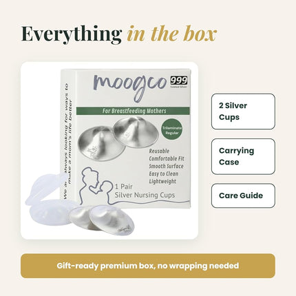 Moogco The Original Silver Nursing Cups - Nipple Shields for Nursing Newborn - Newborn Essentials Must Haves - Nipple Covers Breastfeeding - 925 Silver (Regular - TriLaminate)