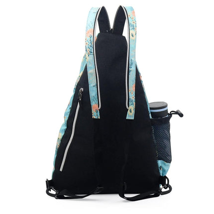 ZOEA Pickleball Bag, Sport Pickleball Sling Bag for Women Man, Adjustable Pickleball Backpack with Fence Hook Water Bottle Holder, Fits 4 Paddles and All Your Other Gear (Flower Blue)
