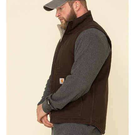 Carhartt Men's Sherpa Lined Mock-Neck Vest Work Utility Outerwear, Dark Brown, 3XL Big Tall