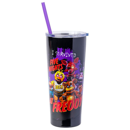Silver Buffalo Five Nights at Freddy's I Survived Group 22oz Double Walled Stainless Steel Tumbler w Straw