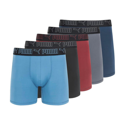 PUMA Men's 5 Pack Performance Boxer Briefs, Blue/P