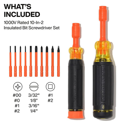 Klein Tools 32310INS 10-in-2 Insulated Multi-Bit and Multi-Bit Precision Screwdriver Set, Auto-Locking Collar, 1000V Rated, in-Handle Bit Storage