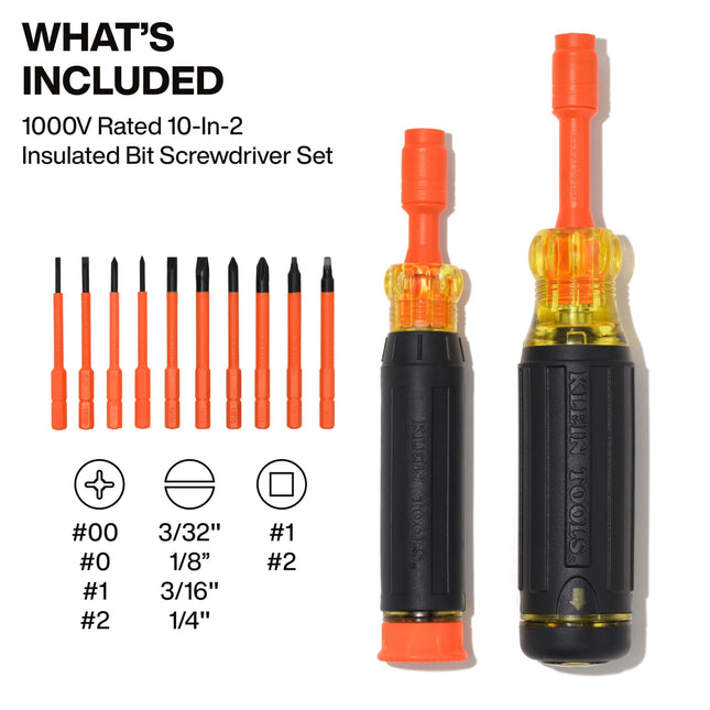 Klein Tools 32310INS 10-in-2 Insulated Multi-Bit and Multi-Bit Precision Screwdriver Set, Auto-Locking Collar, 1000V Rated, in-Handle Bit Storage